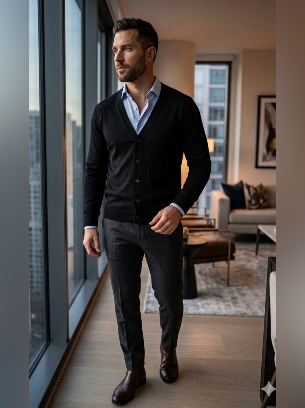 Hugo Boss Black Extra Fine Merino Wool V-Neck Cardigan Sweater Men’s Size M